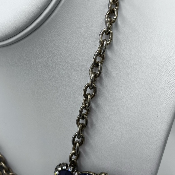 J. Crew Navy Blue and Clear Rhinestone Triple Fan Statement Bib Necklace - Picture 8 of 16